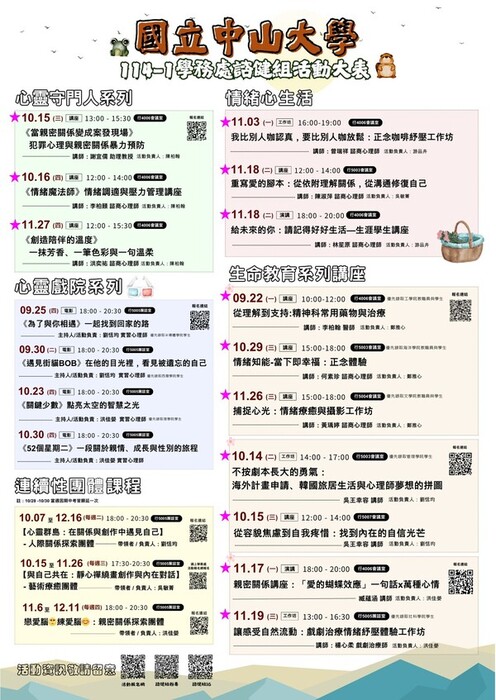 【公告】114-1諮健組活動大表來囉！這裡有很多西灣種子認列活動喔~(另開新視窗/jpg檔)圖片